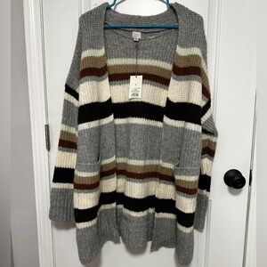 a new day Women's Striped Sweater - Gray, Brown, Cream, Black